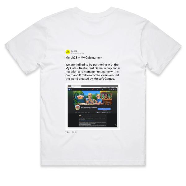Post: Merch38 + My Café game = 🖤  We are thrilled to be partnering with the My Café - Restaurant Game, a popular simulation and management game with more than 50 million coffee lovers around the world created by Melsoft Games.