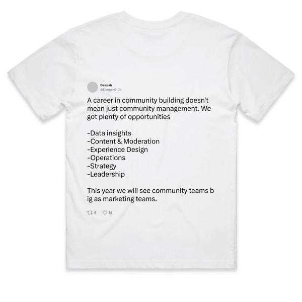 Post: A career in community building doesn't mean just community management. We got plenty of opportunities   -Data insights -Content &amp; Moderation -Experience Design -Operations -Strategy -Leadership  This year we will see community teams big as marketing teams.